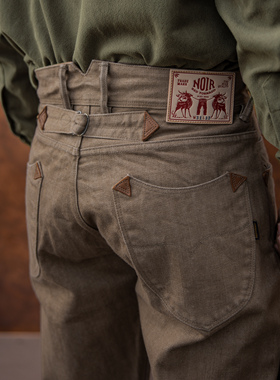 红风柿染牛王 牛仔裤宽松直筒重磅赤耳丹宁巴黎扣工装长裤634