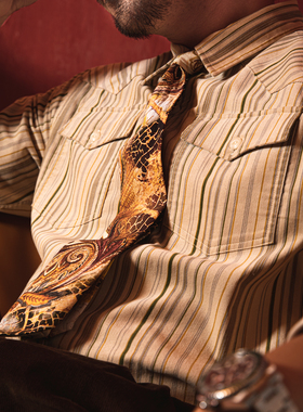 红风 条纹衬衫男长袖西部衬衣美式休闲复古宽松上衣灯芯绒寸衫潮