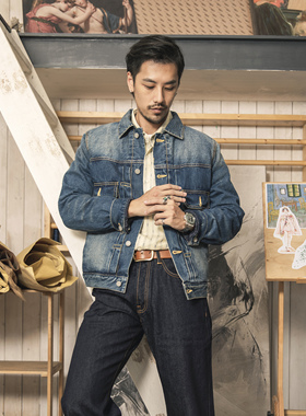 红风 复刻VISVIM101羊羔毛牛仔衣男宽松加厚棉衣夹克水洗牛仔外套