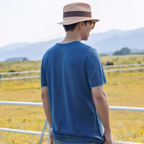 红风剑道刺子衫纯棉蓝染针织T恤