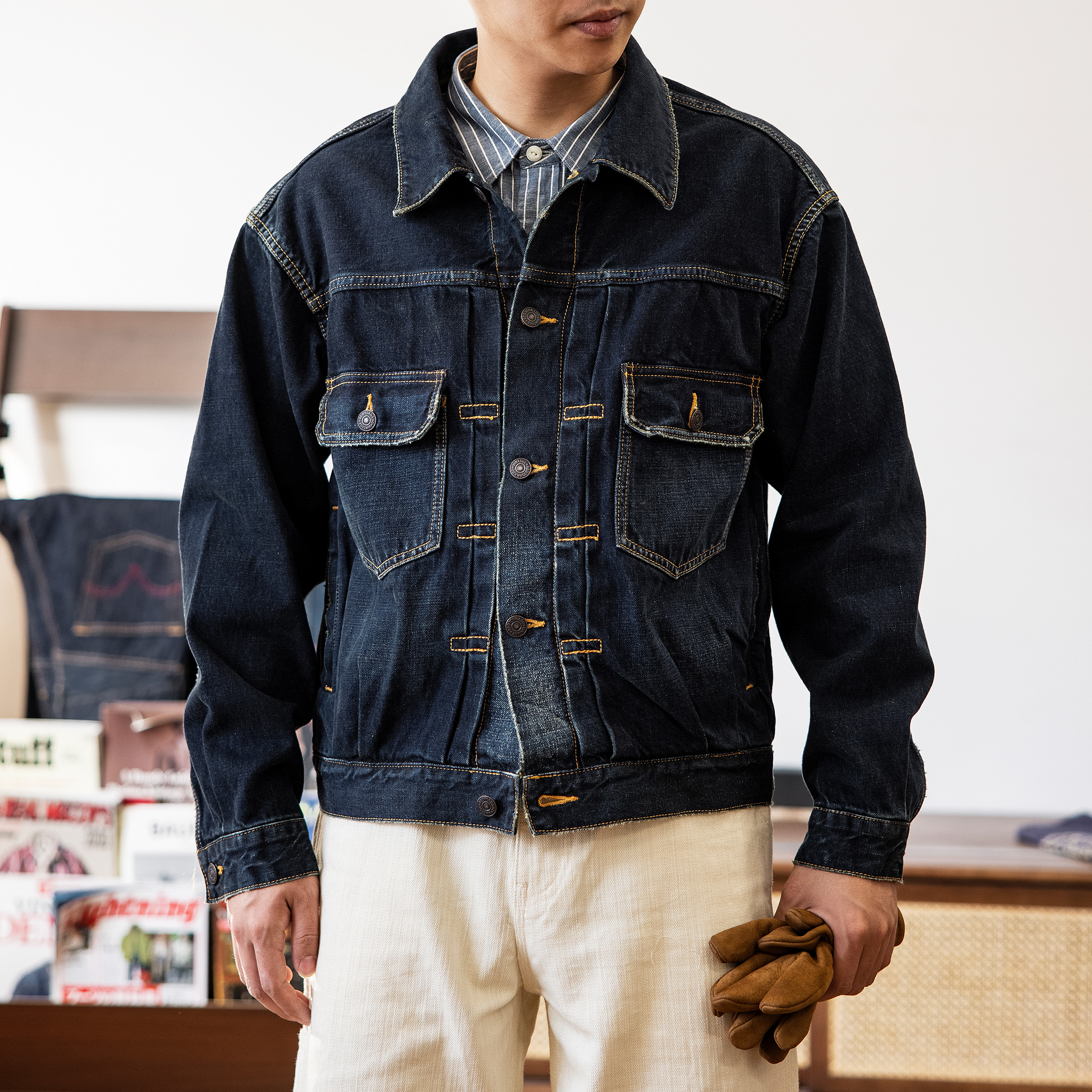 红风复刻VISVIM101洗水牛仔夹克男秋冬宽松美式复古牛仔外套