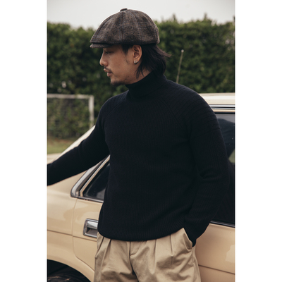 翻领毛衣男秋冬100纯羊毛高领