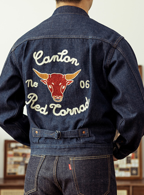 红风6周年 高端NOIR牛头刺绣牛仔衣TYPE1夹克原色植物染牛仔外套