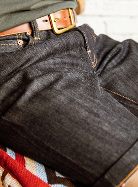 红风 503巴黎扣牛仔短裤男夏季原牛赤耳丹宁五分裤宽松直筒牛仔裤