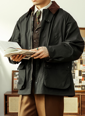 红风 猎装三防户外夹克宽松无蜡风衣英式复古工装外套OS Bedale