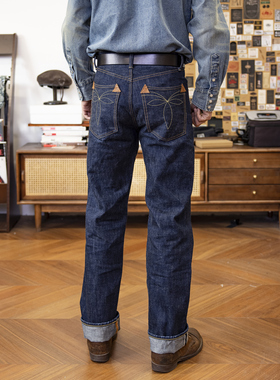 红风 直筒牛仔裤中高腰阿美咔叽赤耳丹宁养牛款美式重磅长裤DD10