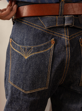 红风高线 中高腰宽松直筒牛仔裤350阿美咔叽赤耳丹宁养牛款长裤