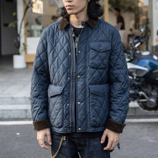 秋冬复古英伦猎装 红风 蓝色菱格绗缝棉衣男款 款 夹克棉袄外套 经典