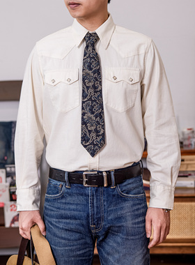 红风 复古西部衬衫男开春美式尖领爪扣白色工装长袖衬衣 复刻双RL