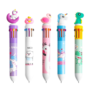 多色圆珠笔彩色多彩 按动10色十色原子笔一笔多种颜色合一油笔按压式卡通可爱少女心做笔记用手账多功能学生