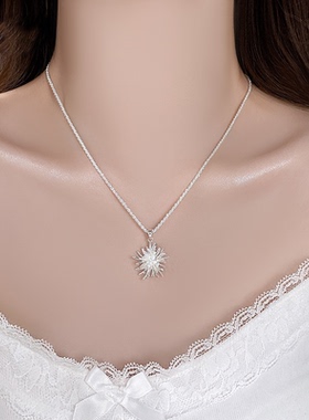 法式素银烟花吊坠小众锁骨链女