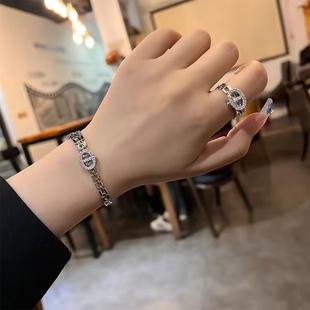 精致表带设计镶钻手链戒指 个性 ins风气质小众可调节金属手镯手饰