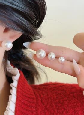高级珍珠耳钉女小众设计感耳环气质2025年新款爆款S325银针耳饰潮