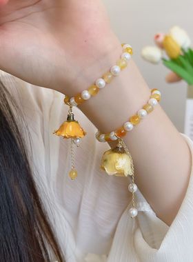 原创设计金丝玉滴胶黄色手链