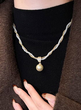 法式复古金色双层珍珠锁骨链