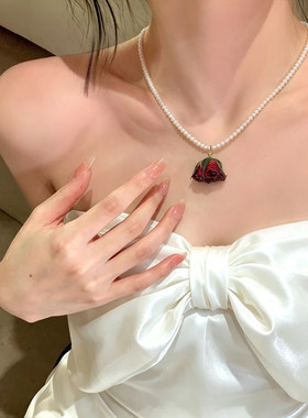 原创真花玫瑰干花锁骨链女高级感