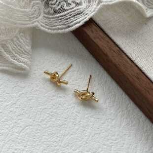 经典打结耳钉ins风952银耳针极简绳结耳环女款精致不规则扭曲耳饰