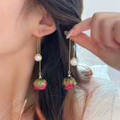 森系超仙永生花耳环2025新款 爆款 耳线气质天然干花玫瑰真花耳坠