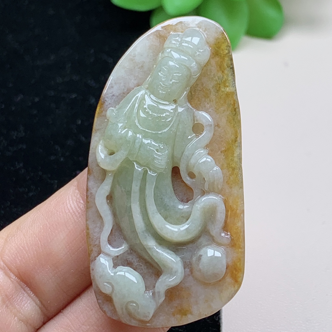 天然缅甸A货翡翠黄翡观音佛像糯种男女款玉佩玉吊坠项链