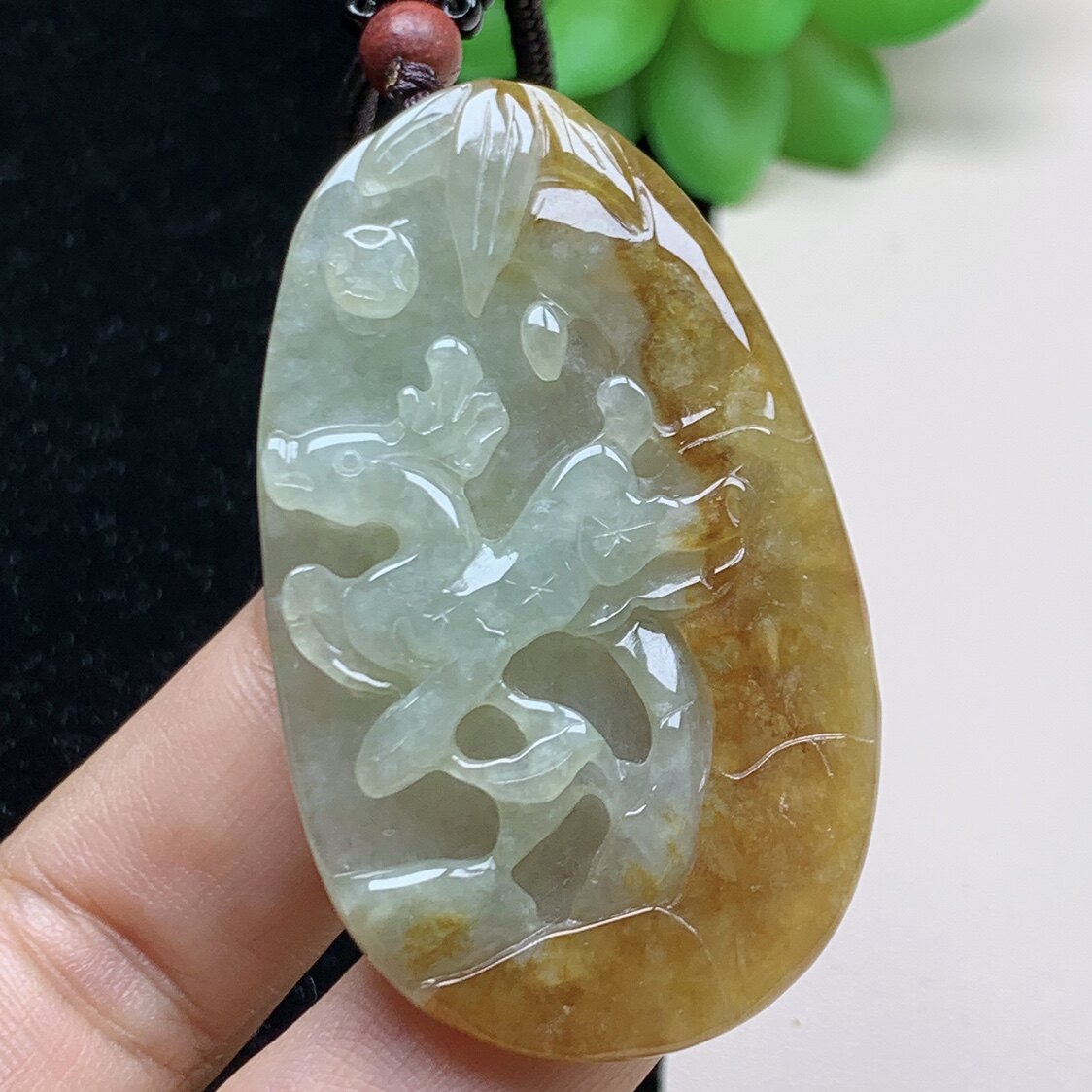 天然翡翠a货梅花鹿玉坠黄翡吊坠男女款糯种福禄长寿玉佩男女款