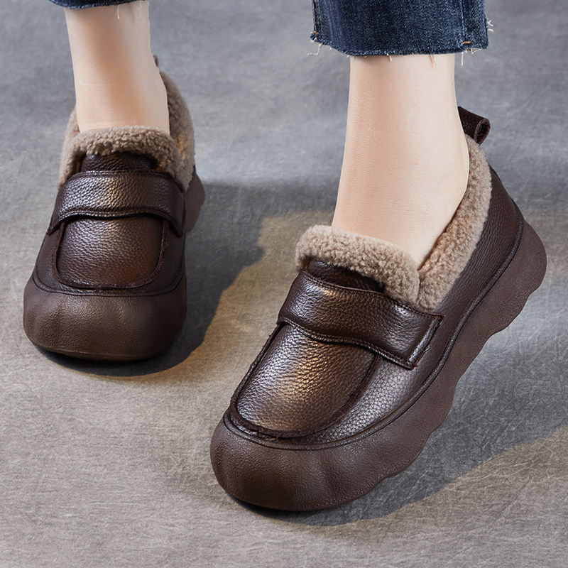 真皮大码女鞋41一脚蹬加绒乐福鞋秋冬季保暖毛毛鞋软底休闲豆豆鞋
