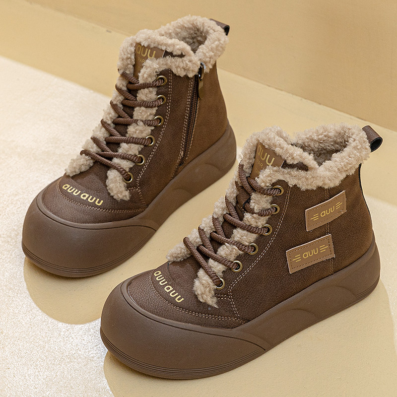 真皮大码棉鞋女41-43加绒高帮鞋厚底防滑百搭休闲鞋冬季加厚棉鞋,女鞋,高帮鞋,淘宝优惠券,粉丝福利购,淘宝优惠卷