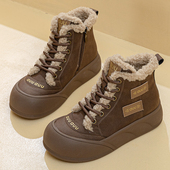棉鞋 冬季 女41 真皮大码 43加绒高帮鞋 厚底防滑百搭休闲鞋 加厚棉鞋