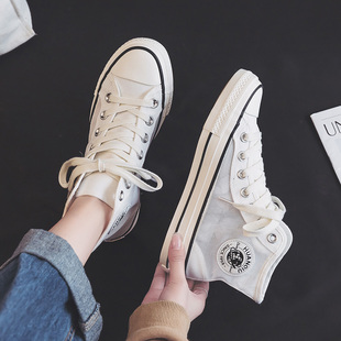 环球镂空高帮女鞋2025年夏季新款网面透气小白鞋平底学生网眼板鞋