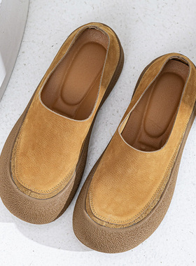 头层牛皮大码女鞋41-43软底真皮懒人勃肯鞋42一脚蹬复古休闲单鞋