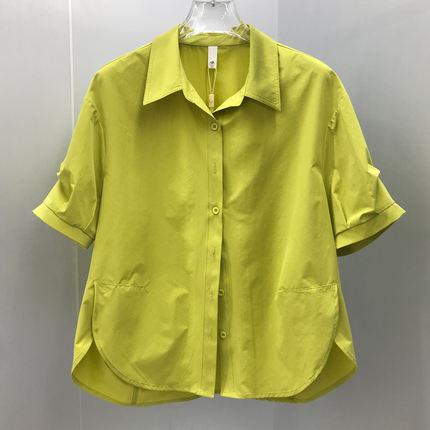 纯色短袖衬衫女装夏季新款时尚宽松大码翻领休闲百搭减龄上衣开衫