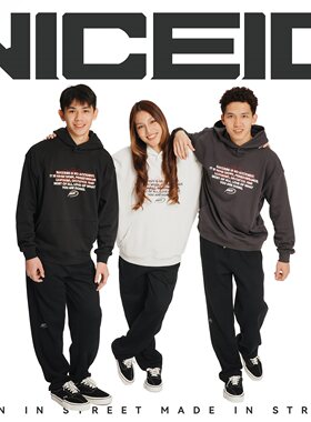 NICEID NICE发泡字母绣花运动卫衣毛圈男女春秋休闲宽松连帽套头