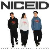 NICEID NICE重影LOGO运动卫衣毛圈男女春秋休闲宽松连帽圆领套头