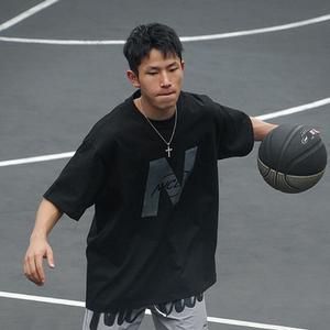 NICEID NICE圆领运动美式T恤男纯棉百搭潮流宽松小领口短袖男女