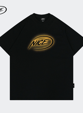 NICEID NICE溶解LOGO索罗娜运动T恤圆领短袖美式潮流宽松小领口