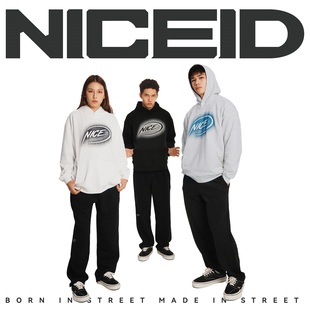 NICEID NICE溶解LOGO运动卫衣毛圈男女春秋休闲宽松连帽圆领套头