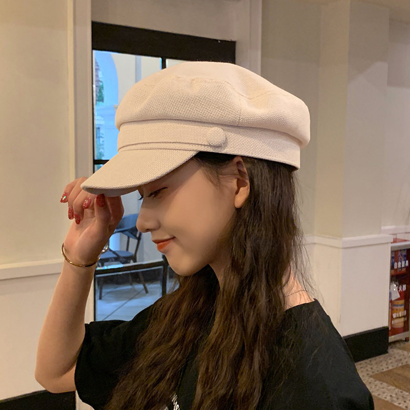 春季棉麻海军英伦复古八角帽