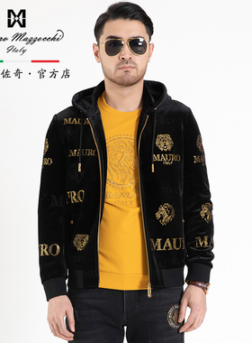 玛路男装/MAURO秋冬金粉印花时尚丝绒连帽领茄克吸湿保暖MJ362323