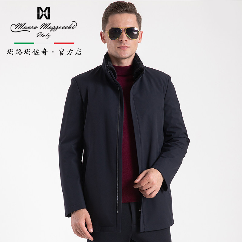 玛路男装/mauro秋冬休闲可脱獭兔内胆水貂领派克服外套mh468002