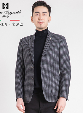 玛路男装/MAURO秋冬耐皱柔顺小千鸟格纹休闲时尚西服外套MK313001