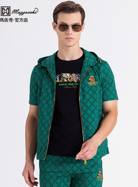 玛路男装/MAURO春夏耐皱抑菌/时尚印花连帽半袖夹克外套ML162301