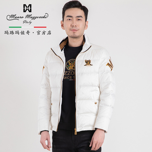 玛路男装/MAURO秋冬耐磨抗皱后背时尚绣花烫钻立领羽绒服MK466302
