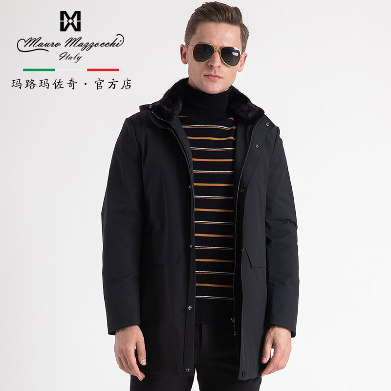 玛路男装/mauro秋冬休闲可脱獭兔内胆水貂领派克服外套mh468003