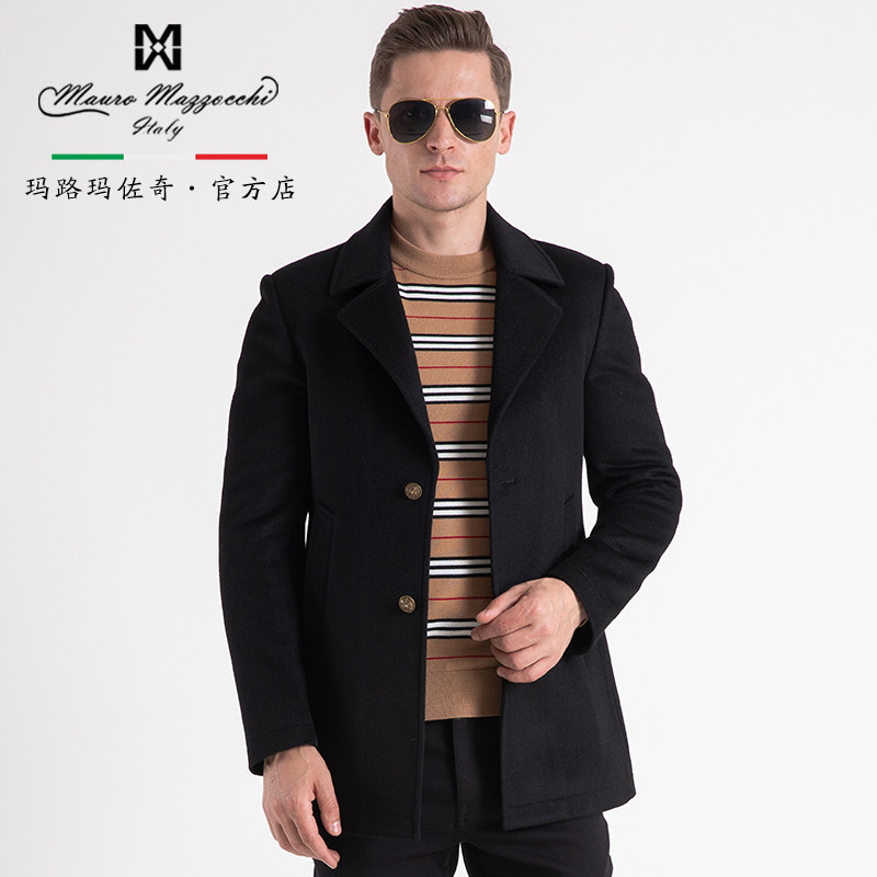 玛路男装/mauro秋冬休闲时尚柔软全羊毛顺毛中长大衣外套mh464007