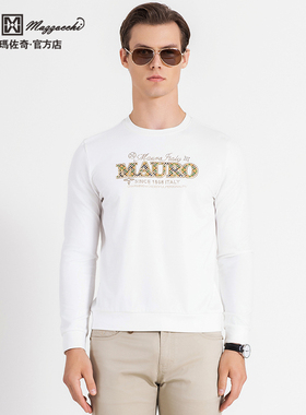 玛路男装/MAURO春夏顺滑亲肤/植绒烫钻休闲长袖圆领T恤ML132001