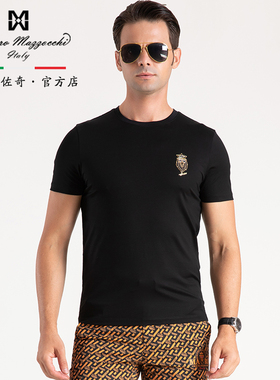 玛路男装/MAURO春夏吸湿透气/狮头贴章时尚短袖圆领体恤MK237301