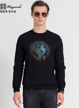 玛路男装/MAURO春夏柔软吸湿/时尚烫钻休闲长袖圆领T恤ML132004