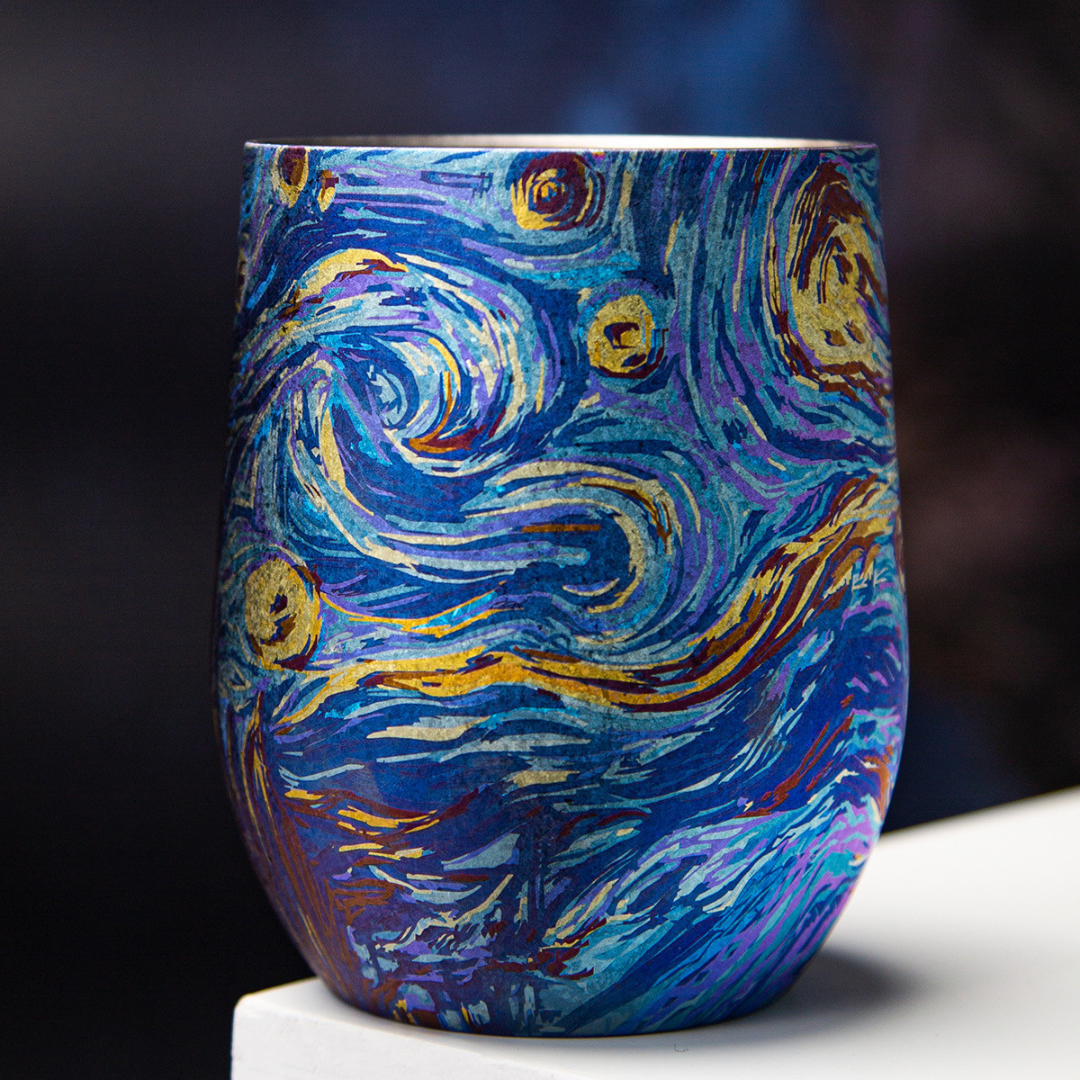奥伯顿梵高纯钛咖啡杯高颜值便携钛杯户外办公彩钛茶水杯礼物套装