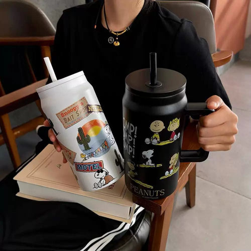 史努比保温杯大毫升2026大容量吸管水杯不锈钢学生保温杯高颜值