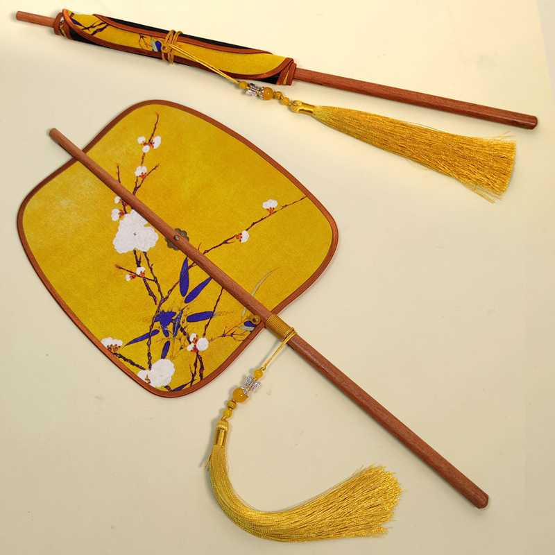 仿宋梅竹图苏工高货腰扇可卷0.5MM细竹丝麈尾扇中国风古代竹扇子