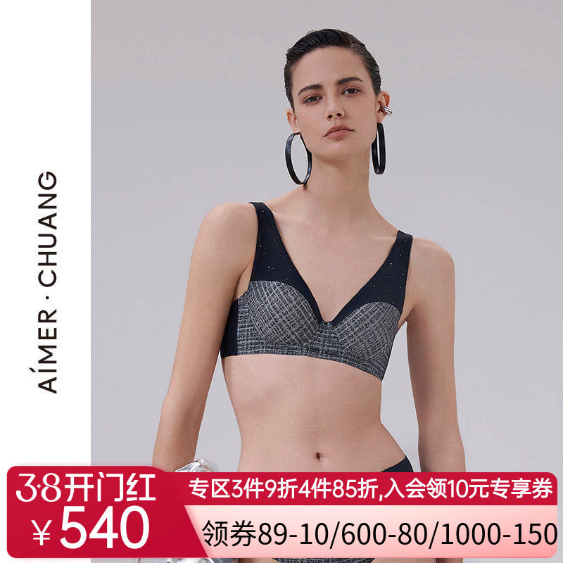 爱慕&middot;CHUANG素纹3内衣女4/4薄模杯大罩杯大胸显小文胸CA112041